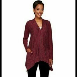 LOGO Lori Goldstein burgundy zip front cardigan women's size m